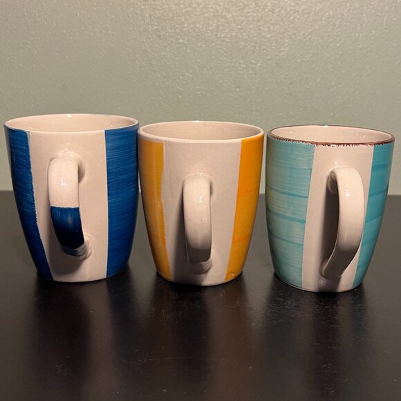 Set of 3 ROYAL NORFOLK Stoneware Mugs ~ Blue, Yellow & Aqua ~ Greenbrier - Picture 4 of 14